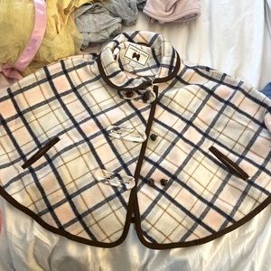 Janie and Jack pink, white, navy, with brown detail cape 3T-4T